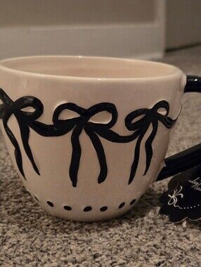 Black & White Ribbons And Bows Mug By Sunday Morning Ceramics